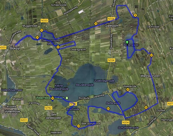 Het parcours van de Hollands Venetiëtocht 2012