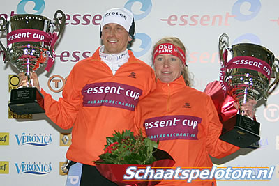 Jan Maarten Heideman (Proteq) en Daniëlle Bekkering (DSB) de eindwinnaars van de Essent Cup 2006/2007.