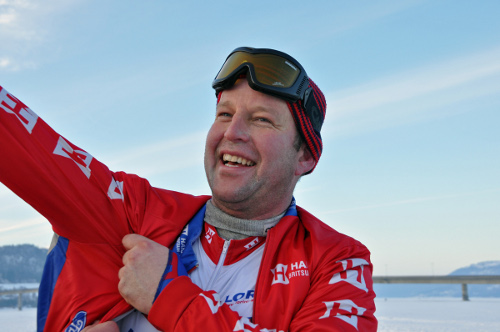Hotze Zandstra na afloop van de door hem gewonnen 200 kilometer tijdens het eerste Norwegian Skating Festival.