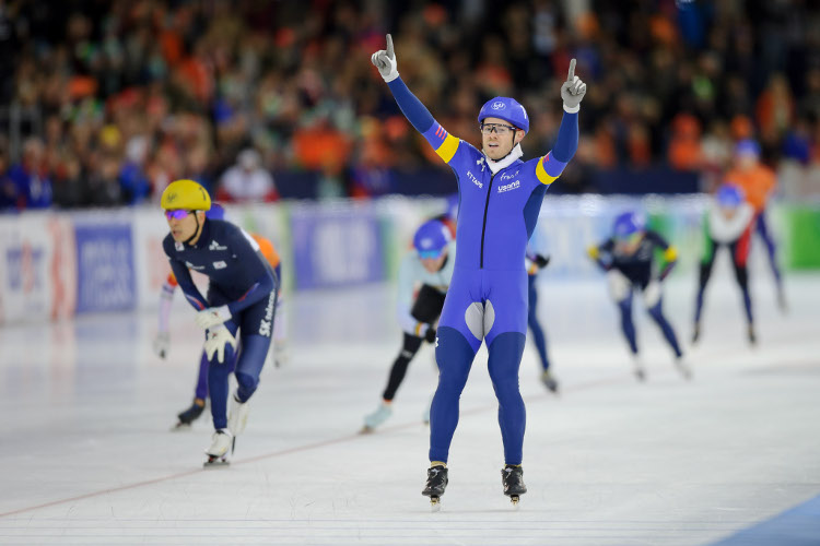 Joey Mantia werd Wereldkampioen in het Zuid-Koreaanse Gangneung