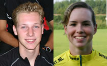 Pieter Jan van Eck (MM Guide-Regio Bank) en Tessa Kortekaas (Groenehartsport.nl), de nieuwe Nederlandse Studentenkampioenen Marathonschaatsen.